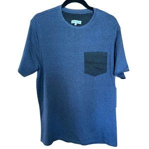 NWT! Navy Blue Cotton Blend T-Shirt Patterned Pocket // Bowery & Broome Men's L